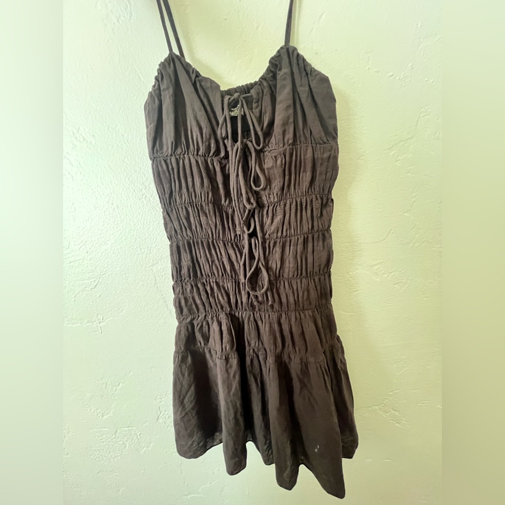 Brown Mini Ruched Dress - Picture 4 of 6